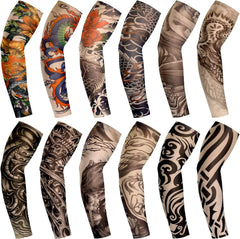 Geyoga 12 Pcs Tattoo Sleeves Fake Arm Sleeves Cover Realistic Soft Elasticity UV Protection for Men Women Working