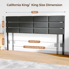 Full/Queen Size Upholstered Headboard, Adjustable Head boards with LED Light & Charging Station, Bed Headboard Only, Attach Frame, Study & Comfortable, Ideal for Bedroom, Dorm, Guest Room, Dark Grey