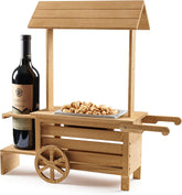 Wine Bottle Holder Stand with Snack Serving Tray - Tabletop Wooden Candy Cart and Nut Warmer Holds 1 Standard Wine Bottle, Dried Fruits, Nuts or Candies - Home Bar Decor Party Treat Gift