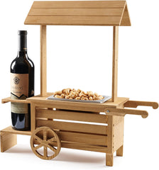 Wine Bottle Holder Stand with Snack Serving Tray - Tabletop Wooden Candy Cart and Nut Warmer Holds 1 Standard Wine Bottle, Dried Fruits, Nuts or Candies - Home Bar Decor Party Treat Gift