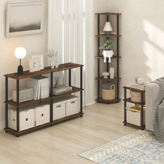 Furinno Turn-N-Tube Side Table, 3-Tier End Table with Open Shelf, Toolless Assembly Night Stand, Bedside Table, for Living Room, Bedroom, Brown Walnut