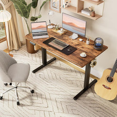 Smug Adjustable Height Standing Desk 55 Inch Electric Sit Stand Up Down Computer Table Ergonomic Rising Modern Lift Motorized Gaming Desktop Workstation for Work Home Office - Rustic Brown