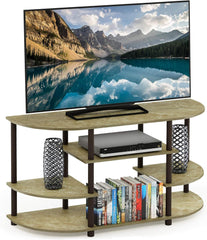 FURINNO JAYA Simple Design Corner TV Stand, Marble Brown/Brown