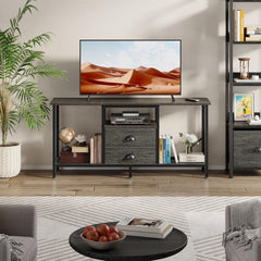 Furologee TV Stand with 2 Fabric Drawers, 43 Inch Entertainment Center with Open Storage Shelves, Media Console Table for Bedroom, Living Room, Rustic Brown