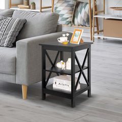 SUPER DEAL 3 Tier Side Table Industrial Retro End Table Nightstand Bedside Table with Solid Metal Frame for Bedroom Living Room Apartment Small Spaces, X-Design More Stable, Rustic Brown