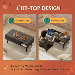 WLIVE Coffee Table for Living Room, Lift Top Coffee Table with Storage, Small Rising Wooden Dining Center Table with Storage Shelf & Hidden Compartment, 39" Rustic Brown