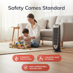 Lasko Portable Electric 1500 Watt Room Oscillating Ceramic Tower Space Heater with Remote, Adjustable Thermostat, Digital Controls, and Timer, Black