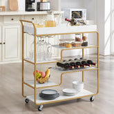 6 Tier Bar Cart, Rolling Home Bar Serving Cart on Wheels, Beverage Cart with Wine Rack and Glass Holder, Kitchen Serving Cart, Liquor Beverage Cart, for Living Room, Dining Room, Gold