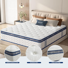 Queen Mattresses, 12 Inch Hybrid Mattress with Individually Pocket Innerspring, Medium Firm, Breathable Comfort and Durable, Mattress in a Box (12'' Queen)