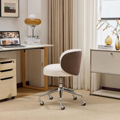 VINGLI Cute Small Swivel Desk Chair Comfy with Wheels,Ergonomic Low-Back Lumbar Support Vanity Nail Tech Rolling Task Stool Chair for Home Office,Height Adjustable,PU Leather Black&Suede Brown