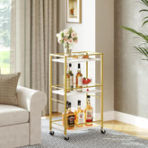 Bar Cart for The Home, 3-Tier Drink Cart on Wheels, Home Bar Serving Cart, Mini Bar Cart for Small Space, Rolling Kitchen Carts for Bar, Kitchen, Dining Room, Gold RCJW4001
