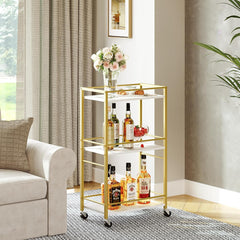 Bar Cart for The Home, 3-Tier Drink Cart on Wheels, Home Bar Serving Cart, Mini Bar Cart for Small Space, Rolling Kitchen Carts for Bar, Kitchen, Dining Room, Gold RCJW4001