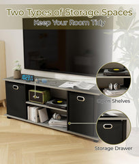 Bedroom TV Stand with 2 Bins, TV Entertainment Center with Storage for TVs Up to 50", Wooden TV Stand for Bedroom, Living Room