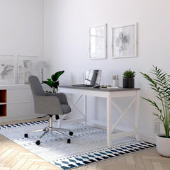 Farmhouse Writing Desk 47 Inch Gray Finish Rustic Modern Office Table Compact Computer Desk Minimalist Home Workstation Wooden Surface for Study Bedroom Studio or Home Office