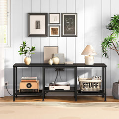 HOOBRO TV Stand with Charging Station to 55 Inches, LED Entertainment Center, Media TV Console Table with Open Storage Shelving for Living Room, Bedroom, Black BB122UDDS01