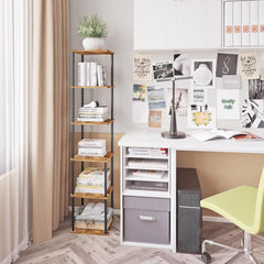 58" Narrow Bookshelf, 6-Tier Tall Bookcase Small Space, Corner Book Shelf Slim Storage Display Rack Living Room Bedroom Study Office, Rustic Brown