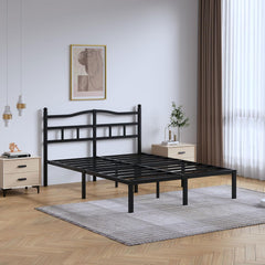 Full Metal Bed Frame - 14 Inch Tall Heavy Duty Bedframe Black Basic Steel Slats Platform No Box Spring Needed/Easy Assembly/Noise Free