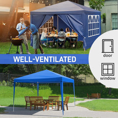 10' x 10' Party Tent,Wedding Tent with 4 Removable Sidewalls, Patio Canopy Tent, Outdoor Patio Gazebo with Spiral Tubes for Party,Wedding,BBQ, Waterproof (Blue, 10'X10'-with 4 Removable Sidewalls)