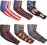 Geyoga 6 Pairs Veterans Day American Flag Arm Sleeves for Men UV Protection USA Flag Cooling Arm Covers Sun Protector Sleeves for Football Youth Guards Unisex Sports Basketball Cycling Motorcycle