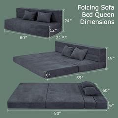 Folding Sofa Bed, 4 in 1 Convertible Sleeper Chair with Pillow, Single Memory Foam Fold Out Chair Bed, Modern Floor Futon Sofa Couch Mattress for Living Room/Guest/Apartment, Dark Grey