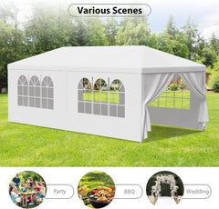 10'x20' Outdoor Canopy Tent - Heavy Duty Patio Camping Gazebo Shelter Party Wedding BBQ Events with 6 Side Removable Walls, White
