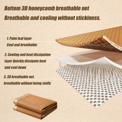 Summer Sleeping Mat, Ice Rattan Mat 3 Piece Set (1 Mattress+2 Pillowcases) Traditional Chinese Rattan Pad Cooling Mattress Foldable Widened Edging Wear Resistant Durable for Single Double Queen Size