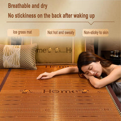 Bamboo Summer Sleeping Mat, Foldable Double-Sided Cooling Mattress with Pillowcase, Breathable Carbonized Rattan Mat for Bed - Essential Bedroom Comfort