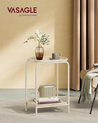 VASAGLE 2-Tier Outdoor Table, Small Side End Table with Tray Storage, Bedside Nightstand for Living Room, Bedroom, Modern Style, Camel Brown ULET243K01