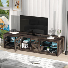 TV Stand for 78 Inch with Sliding Barn Doors, Entertainment Center with Remote Control LED Light,Adjustable Shelves, Mid Century Modern Media TV Console Table for Living Room Bedroom Grey
