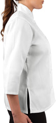 KNG 3/4 Sleeve White Chef Coat for Women - Ladies Fitted Chefs Jacket