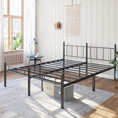 14 Inch Queen Size Bed Frame No Box Spring Needed,Metal Platform with Headboard and Footboard,Heavy Duty Slats Support Easy Assemble Noise Free(Black and Rhombus)