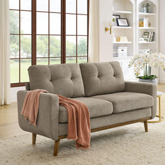 67.7" Mid-Century Modern Loveseat Sofa, 2-Seat Mini Upholstered Love Seat Couch, Comfy Small Couch with Wooden Legs and Tufted Back for Living Room Bedroom Office Apartment(Khaki)