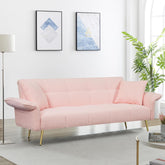 Modern Convertible Futon Sofa Bed with Adjustable Backrest and Folding Armrests, 70" Boucle Fabric Loveseat Sleeper Small Couch for Living Room, Bedroom, Apartment (Pink)