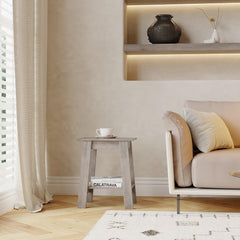 Grey Narrow Side Table with Two Storage Tiers, Space-Saving End Table for Small Living Room, Bedroom, Studio Apartment, Entryway, Modern Nightstand with Shelf