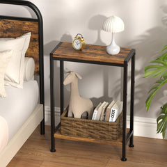 Narrow Side Table for Small Space, 3-Tier Small End Table with Shelf Holder, Slim Nightstand, Skinny Snack Couch Table in Living Room, Bedroom, Study, Kitchen and Balcony(Rustic Brown