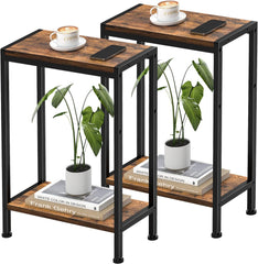 Narrow Side Table for Small Space, 3-Tier Small End Table with Shelf Holder, Slim Nightstand, Skinny Snack Couch Table in Living Room, Bedroom, Study, Kitchen and Balcony(Rustic Brown