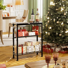 End Table for Small Space, 3-Tier Narrow Side Table with Magazine Holder, Nightstand, Skinny Snack Couch Table in Living Room, Bedroom Study and Balcony (Black)