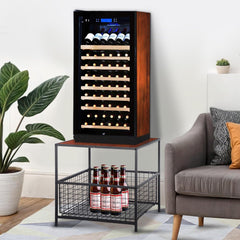 SUPER DEAL 2 Tier Side Table with Mesh Basket, 20 inch Square End Table Nightstand for Bedroom Living Room, Mini Fridge Stand Printer Stand for Office, Red Mahogany Wood Grain