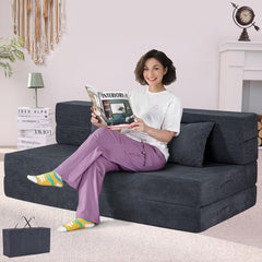 Folding Sofa Bed, 4 in 1 Convertible Sleeper Chair with Pillow, Single Memory Foam Fold Out Chair Bed, Modern Floor Futon Sofa Couch Mattress for Living Room/Guest/Apartment, Dark Grey