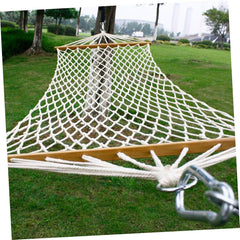 POPETPOP Bar Mesh Hammock Single Person Cotton Rope Outdoor Garden Swing Beige Comfortable Sturdy Hanging Bed for Camping and Backyard Relaxation