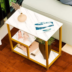 End Table, Narrow Side Table, Slim Bedside Table,small end tables for small spaces with 3-Tier Shelves, Rectangle Sofa Side Table for Small Spaces, Living Room, Sturdy, Easy Assembly Platinum