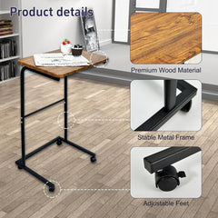 Rainmae C Table with Wheels, Easy to Move, Sturdy C Shaped Side Table for Couch, Rustic Coffee Tables with Metal Frame, Small TV Tray for Living Room Sofa End Table, Bedside Table for Bedroom