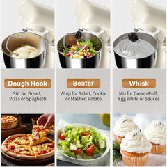 Stand Mixer with 3QT+3.5QT Dual Bowls, 10-Speed Electric 300W Food Mixer - Includes Egg Whisk, Dough Hook & Flat Beater for Home Baking & Daily Cooking (GraySilver)