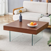 roomfitters Square MDF Coffee Table with Glass Legs, 31.5"x31.5" Walnut Finish and Reinforced Modern Design, Walnut
