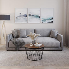 Lavish Home Round Coffee Table with Geometric Metal Base - Small Modern Accent Furniture for Living Room - Mid-Century Coffee Table (Brown/Black)