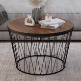 Lavish Home Round Coffee Table with Geometric Metal Base - Small Modern Accent Furniture for Living Room - Mid-Century Coffee Table (Brown/Black)