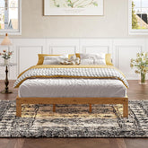 12" Low Bed Frame, Wooden Bed Frame Queen Size with LED Lights and Power Outlet, Heavy Duty Low Profile BedFrame with Wood Slats, No Box Spring Needed, Noise-Free, Easy Assembly (Natural Wood+Brown)