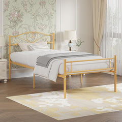 VECELO 14 Inch Twin Size Metal Platform Bed Frame with Headboard and Footboard, Heavy Duty Mattress Foundation with Steel Slats Support, No Box Spring Needed, Black