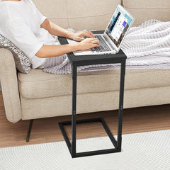 Small Side Table Set of 2, C-Shaped End Table Wood Bedside Table Snack Side Table for Sofa C Table for Couch, Living Room, Bedroom, Narrow Side Table with Metal Frame and Adjustable Feet, Brown