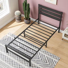Black Minimalist Queen Bed Frame with Rustic Wood Headboard, Metal Platform Base, Strong Slats Support, Under-Bed Storage, No Box Spring Needed, Easily Assemble (Brown, Queen)